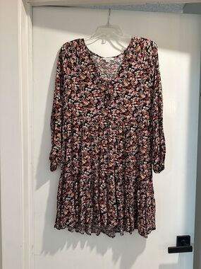 American Eagle Outfitters Black Floral Tiered Mini Dress